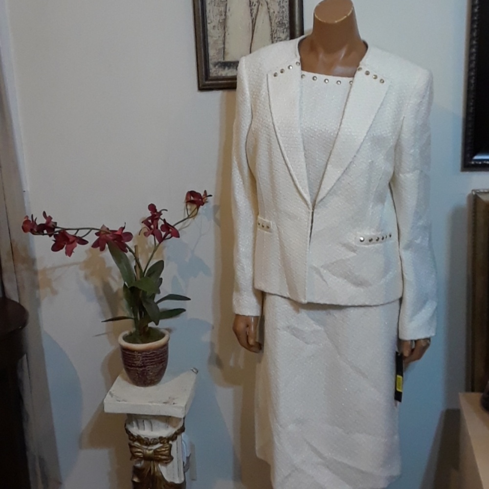 Tahari Cream Midi Dress with Jacket